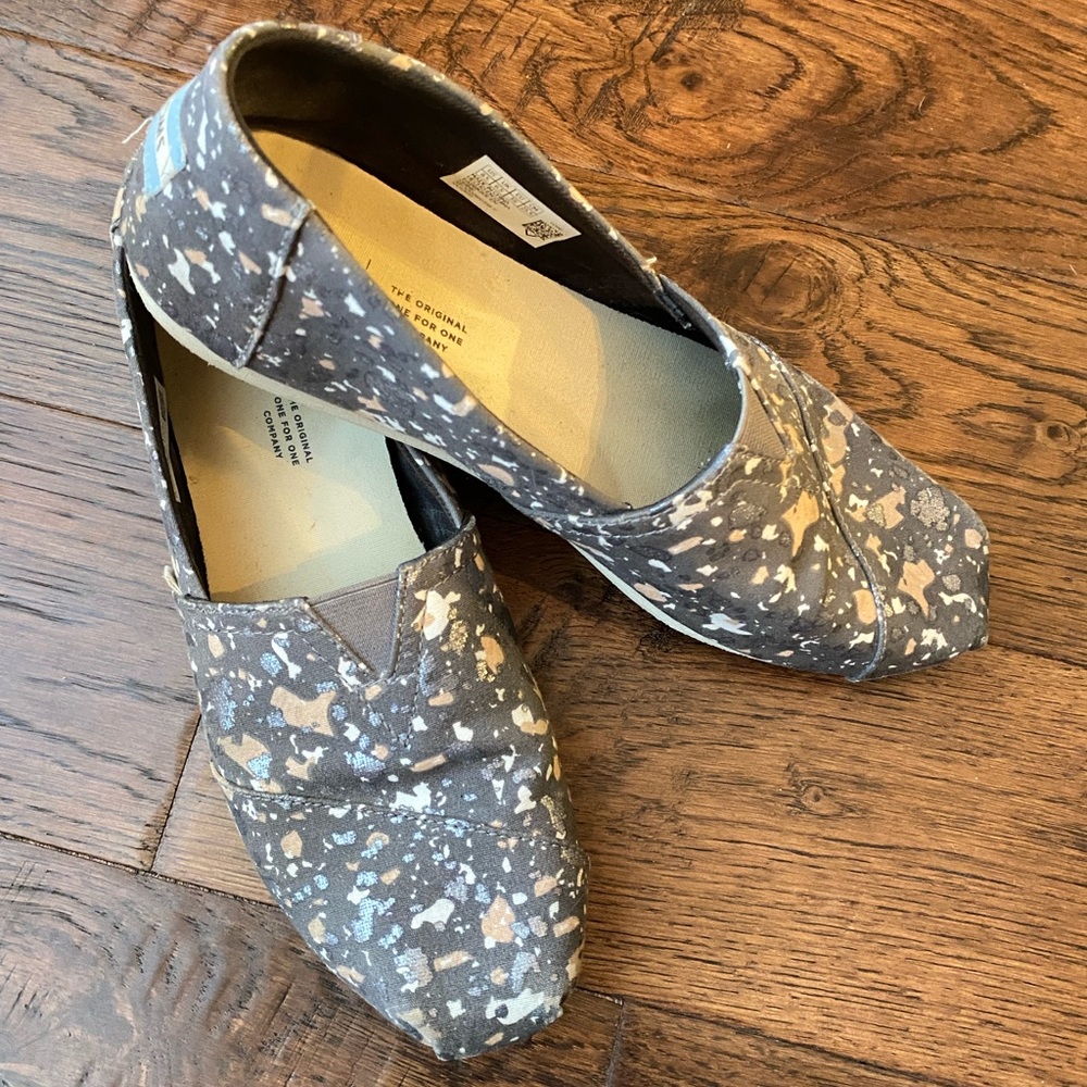 Toms Forged Iron Grey Metallic Granite Fleck flats - Picture 4 of 12